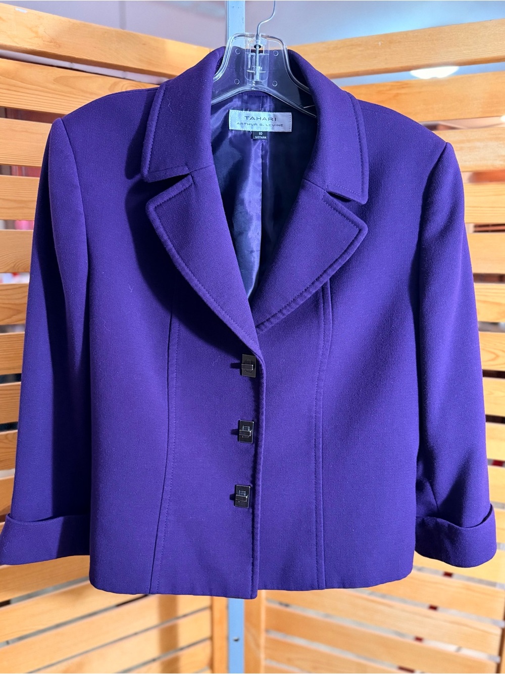 Tahari Purple Tailored Cropped Blazer